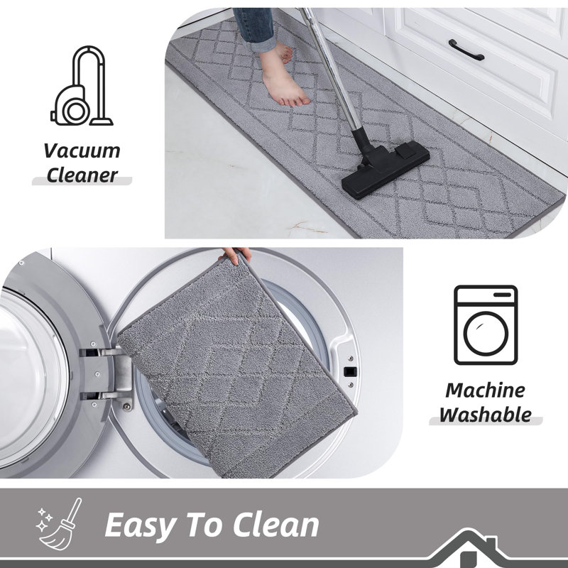 Leonardtown Polyester Non-Skid Kitchen Mat, Grey