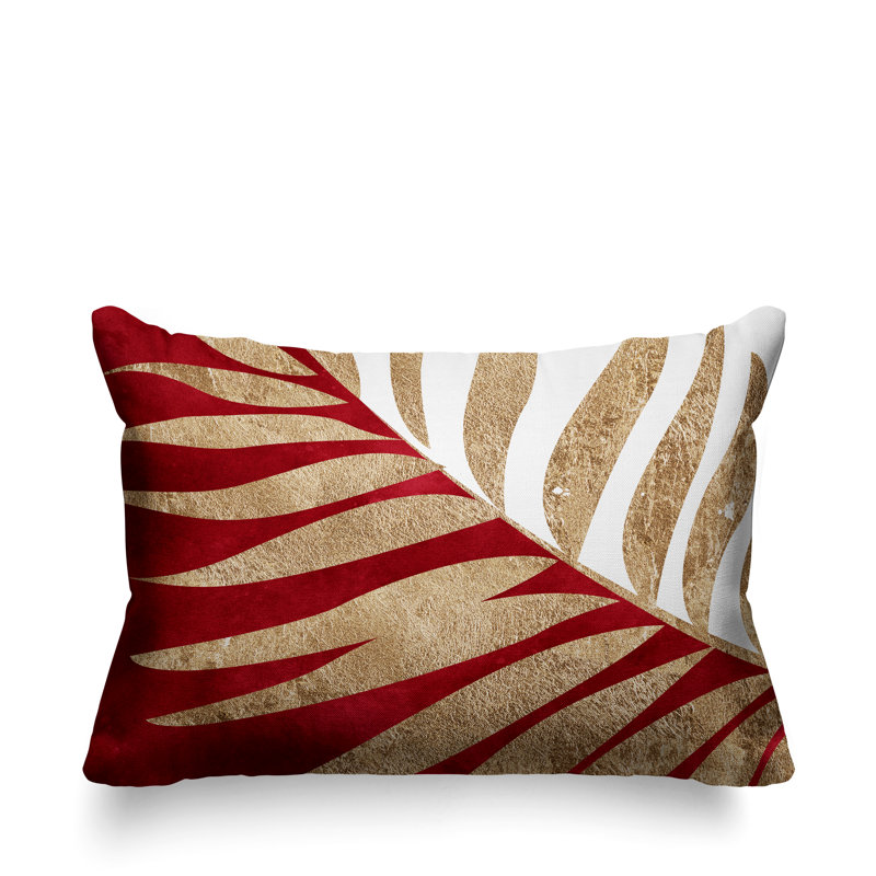 Coussin lombaire intérieur / extérieur Pom Fern, Rouge / or / blanc