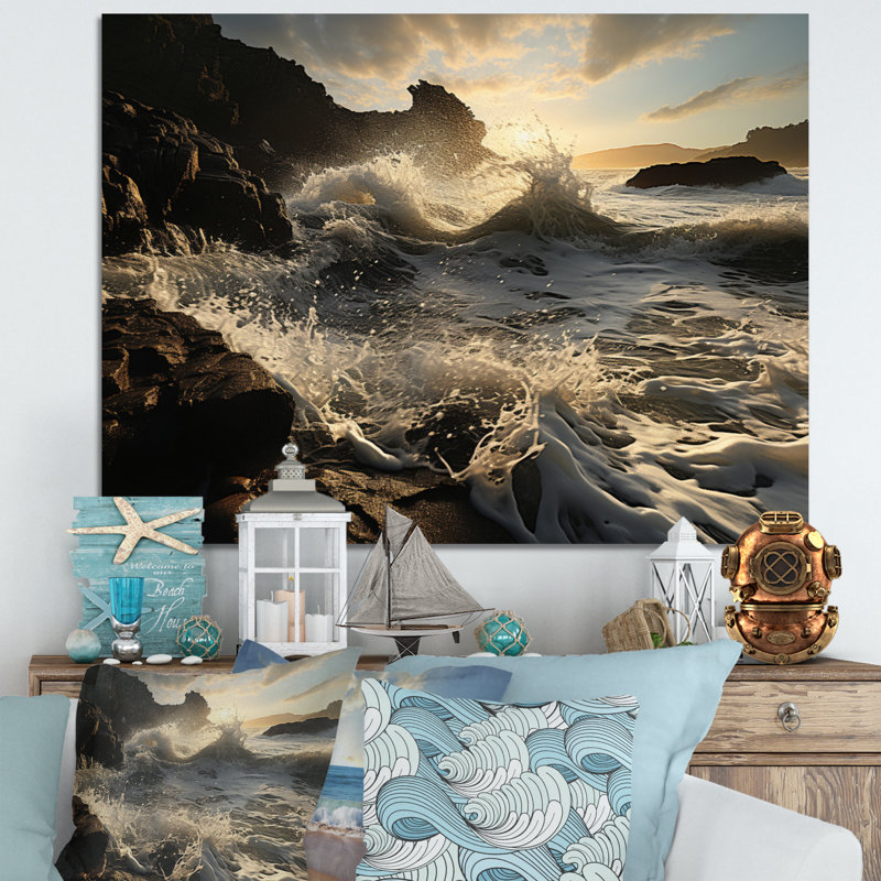 Photo de plage ensoleillée vagues II - impression, H 12 po x l 20 po x P 1 po, Toile tendue