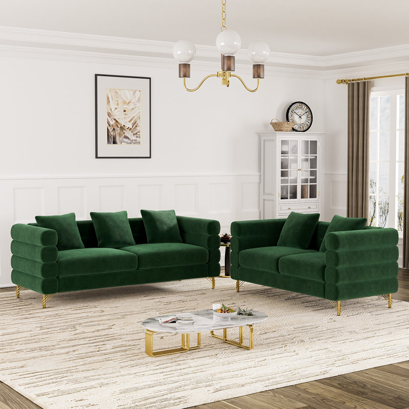 Ensemble de salon 2 pièces Ottwell, Velours vert