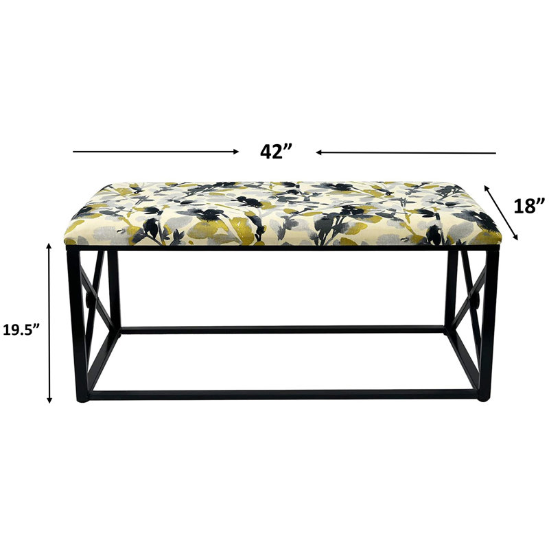 Banc rembourré Amedee, Tempête de feuilles, Noir
