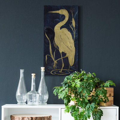 «Egret on Indigo II», reproduction d'art sur toile tendue