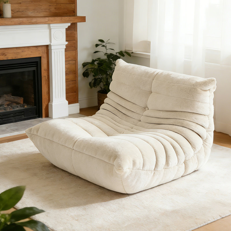 Armless Bean Bag Chair Lounger Foam Chair for Bedroom, Living room, No Assembly Required, White