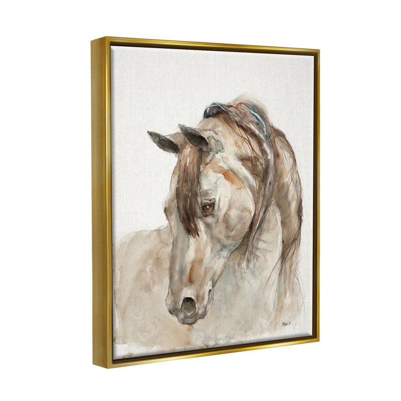 «Gentle Horse Portrait» par Patti Mann - Peinture, H 31 po x l 25 po x P 1,5 po, Cadre flottant métallique doré