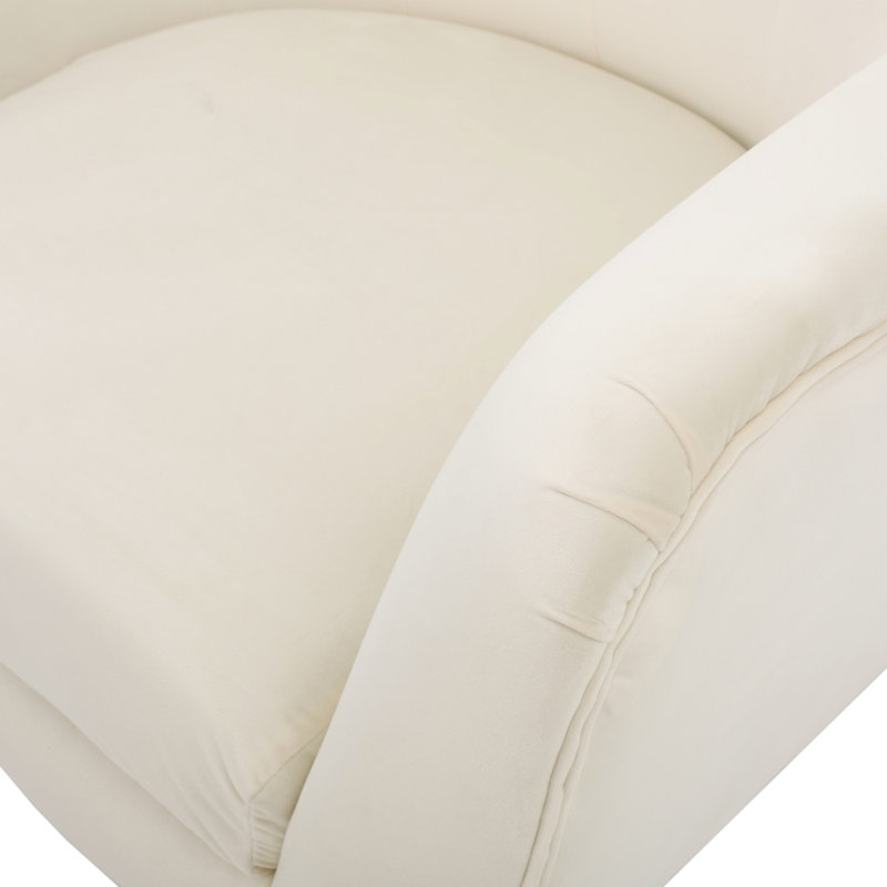 Fauteuil capitonné à oreilles Danney avec accoudoirs évasés et pieds en bois d'hévéa, fauteuil d'appoint, Velours ivoire
