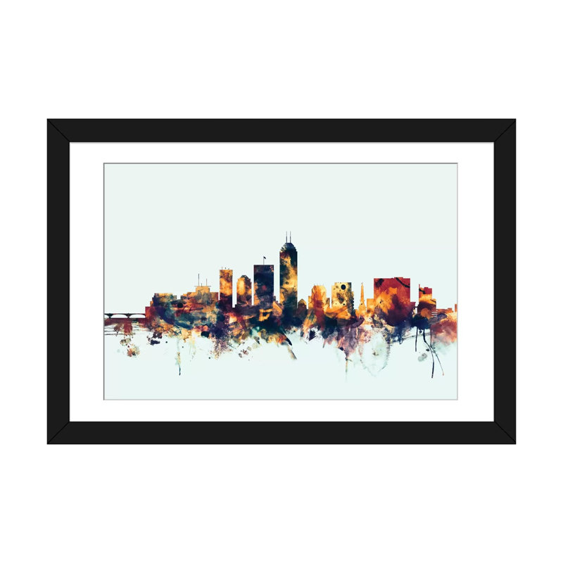 Série d’horizons : indianapolis, indiana, états-unis sur un bleu, reproduction d’art sur toile tendue, Blanc