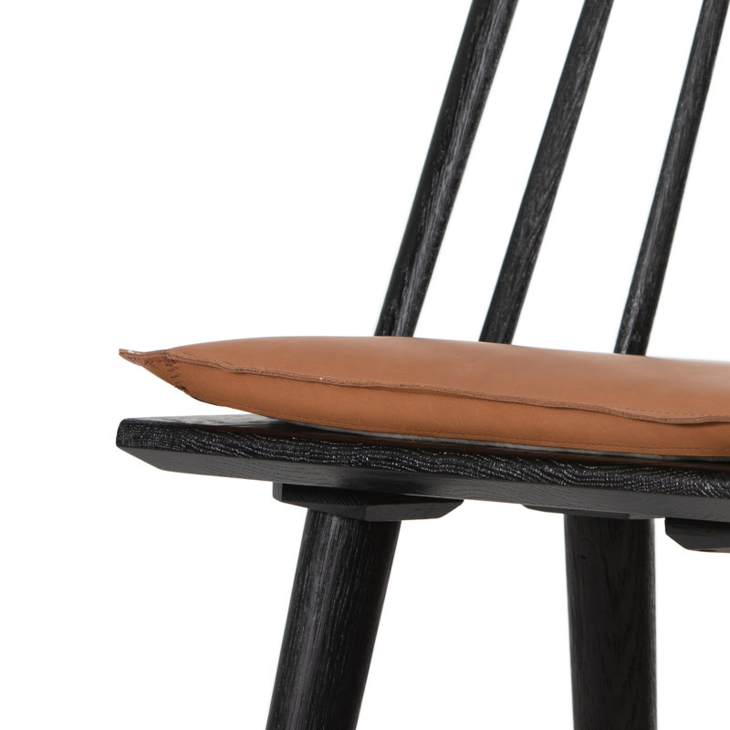 Lewis Windsor Solid Wood Stool, Counter Stool (24" Seat Height), Black Oak, Brown/Sheepskin