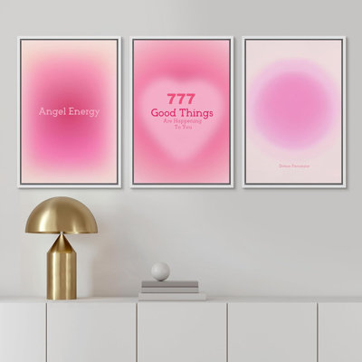 Abstract Vibrant Color Blocks " Aura Poster Valentines Affirmation Poster Angel Numbers Pink " 3 - Pieces