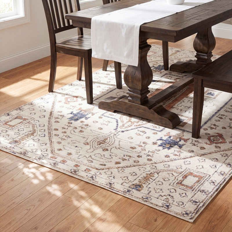 Murphie Handmade Medallion Ivory/Red Area Rug (8'X10'), Rectangle 8' x 10'