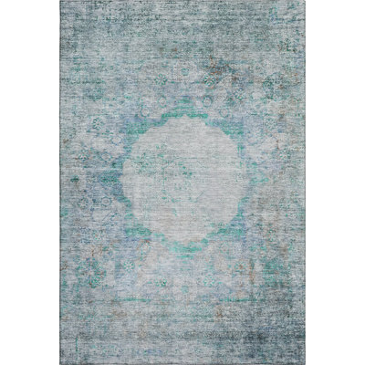 Premium Machine Washable Prisco Teal Rug