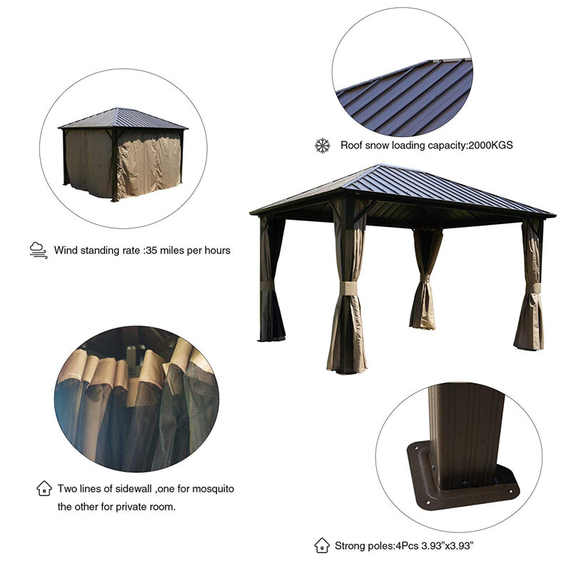 Rosana Brown Aluminum 12x10 Permanent Patio Gazebo