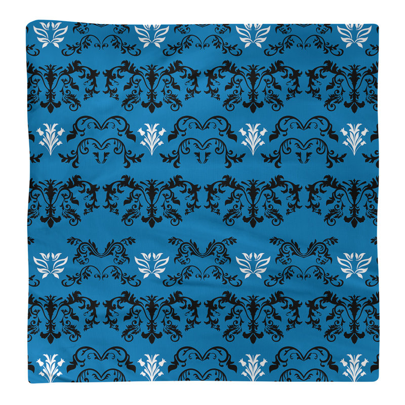 Damask Square Napkin, Black/Honolulu Blue/White, Polyester, 22" W x 22" L