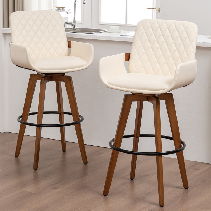 Tabourets de comptoir pivotants modernes rembourrés, Beige, Tabouret de bar (siège d'une hauteur de 29,7 po)