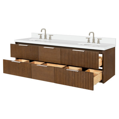 Meuble-lavabo mural ovale double avec comptoir en quartz blanc pur 1,5 po Mulloy