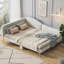 Lit de jour rembourré pour petits espaces et chambres d'amis, lit double avec tête de lit et accoudoirs, structure en bois massif de couleur beige