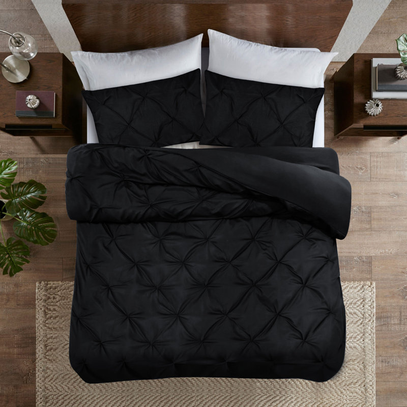Alaray Microfiber Solid Colour Duvet Cover Set with Pillowcases Included, Single, Black
