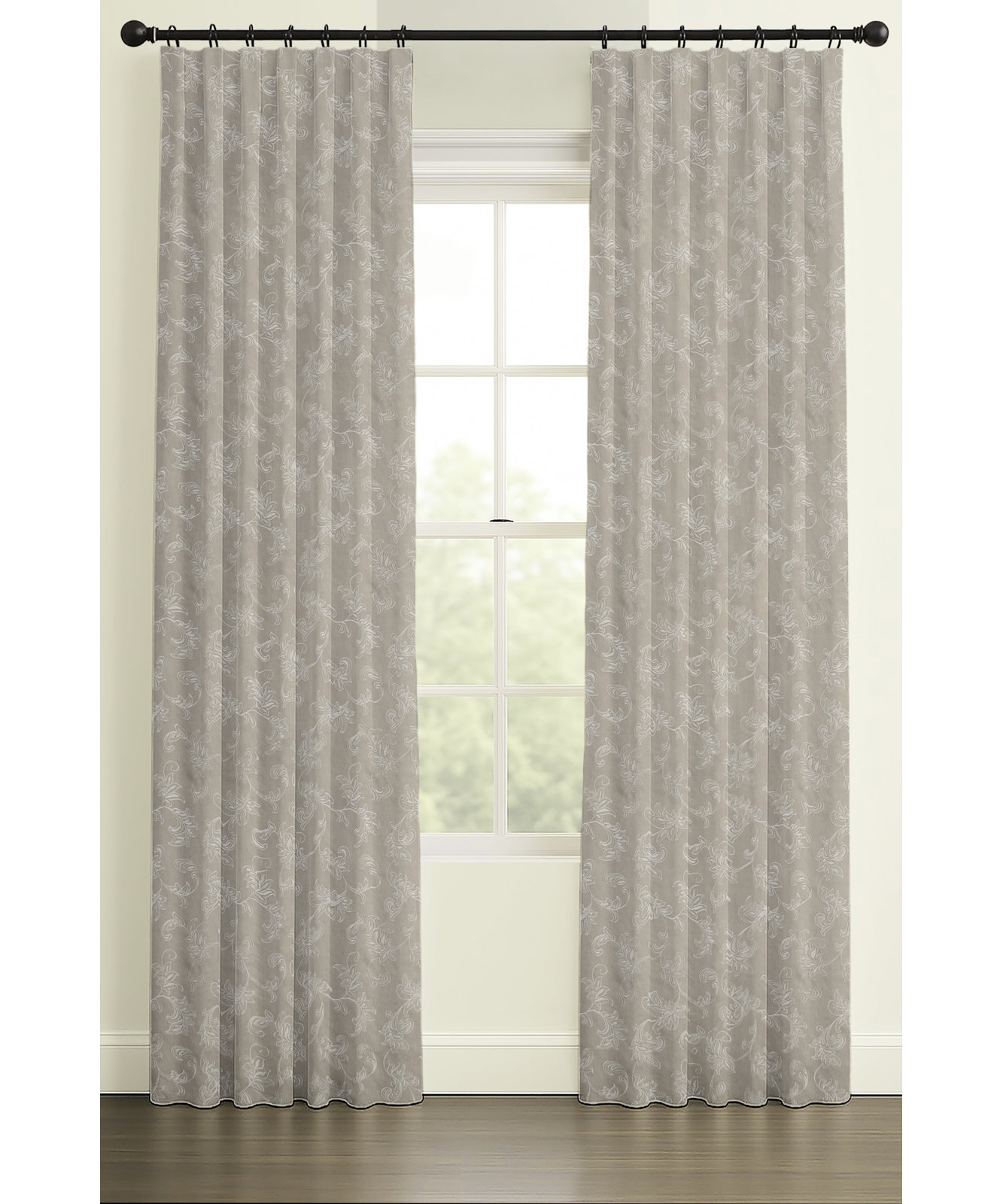 Armitage Acanthus Scroll Embroidered Linen Curtain in Natural, Single, Rod Pocket, 50" W x 96" L