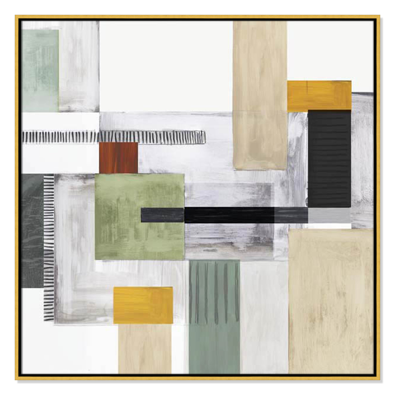 Playful Blocks Print, 37.5" H x 37.5" W x 1.25" D, Gold Floater Framed