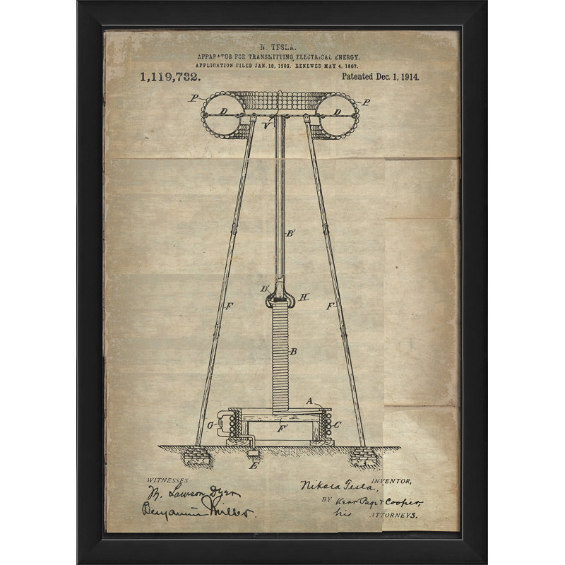 «Tesla transmettant le brevet de l'énergie électrique - Cadre photo, impression sur papier, Blanc, H 25,13 po x l 18,12 po
