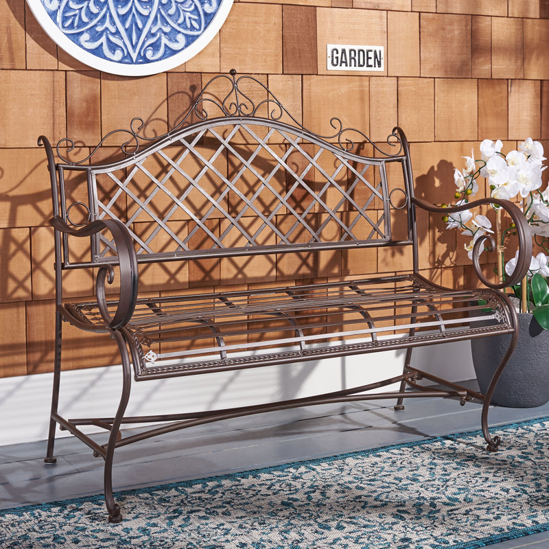 Abner Wrought Iron Outdoor Garden Bench, Brown