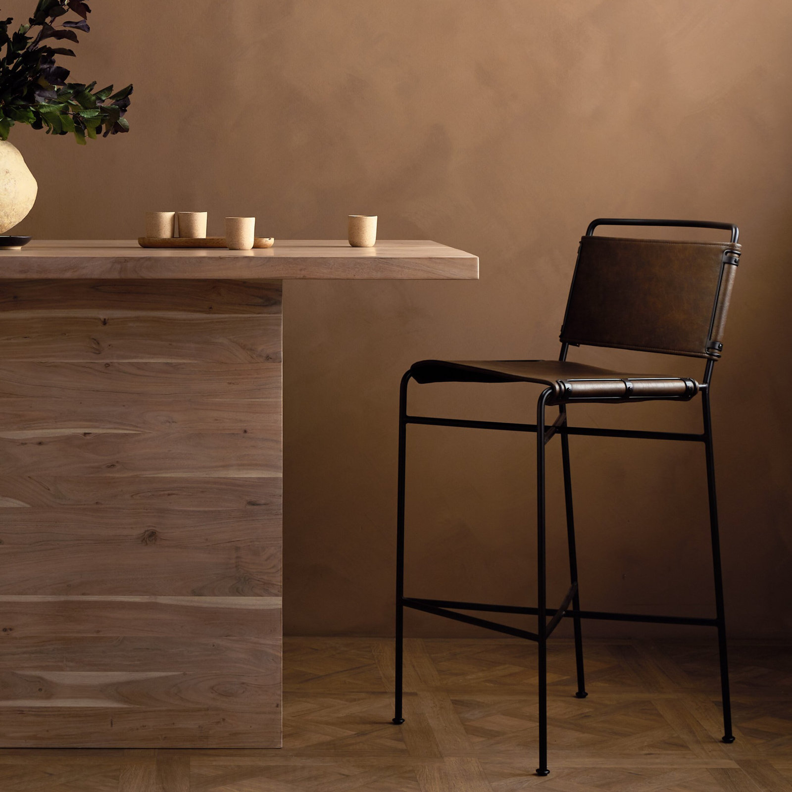 Kenza Bar and Counter Stool, Black, Brown, Bar Stool (30.31" Seat Height)