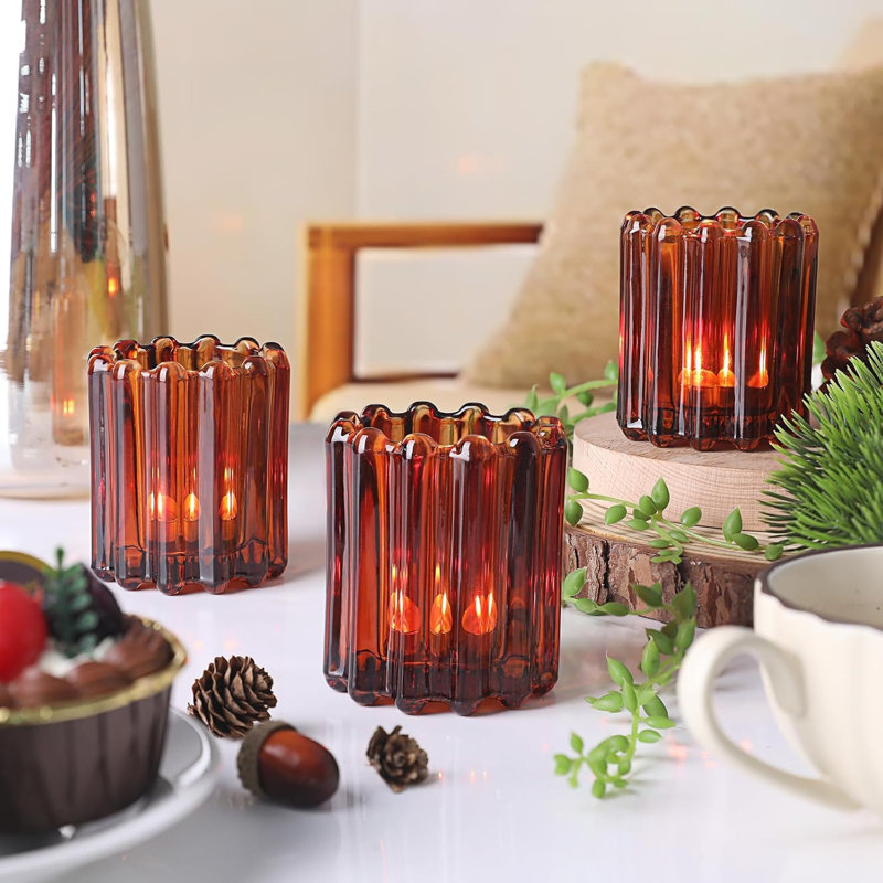 6 porte-bougies votives en verre ambré