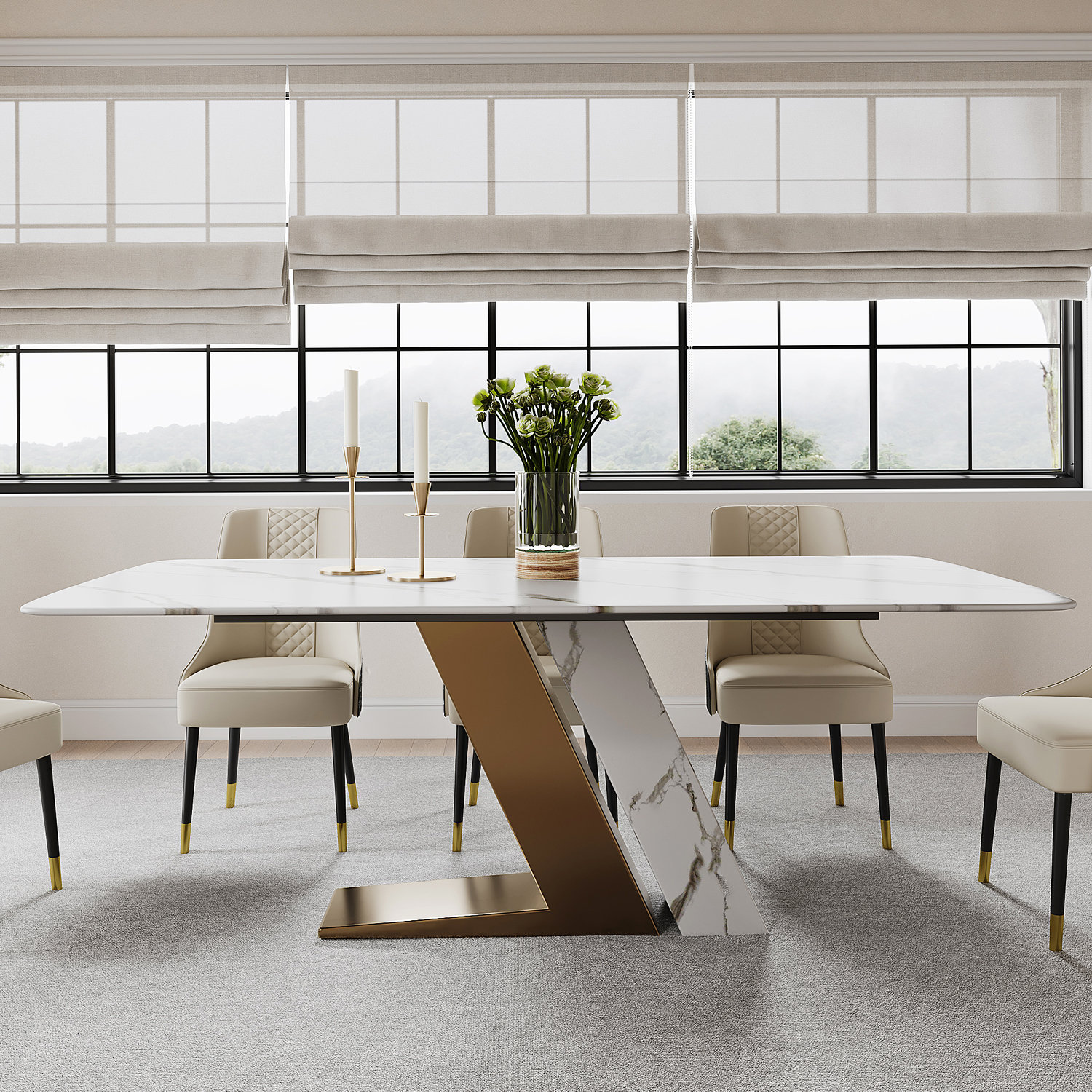 Ivy Bronx Keyshona Modern Luxury White Rectangular Dining Table Pre