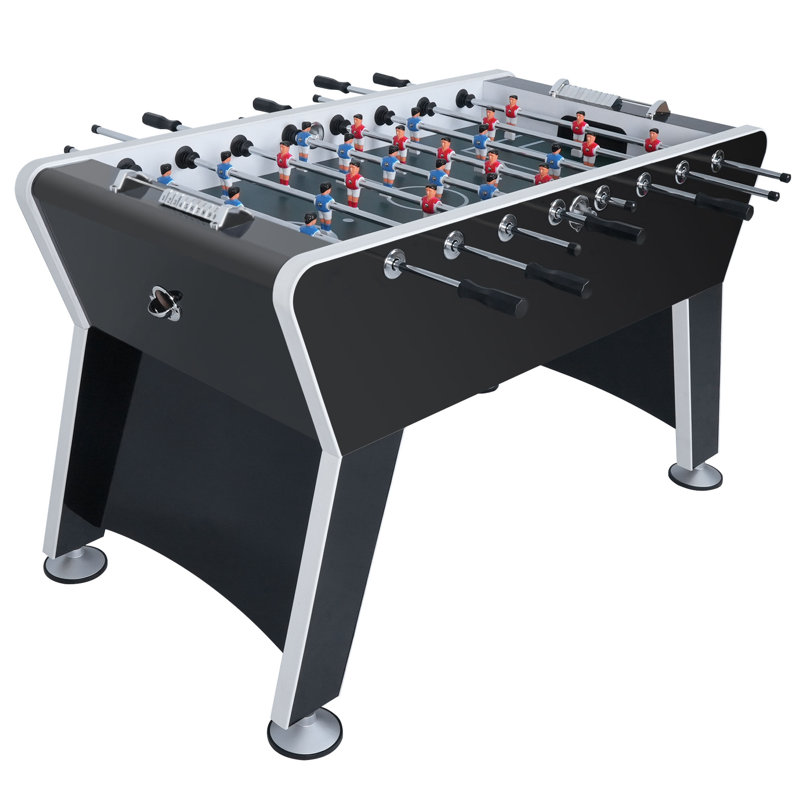 Black and Silver 58" MDF Foosball Table with Ergonomic Handles