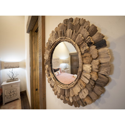 Wood Round Wall Mirror