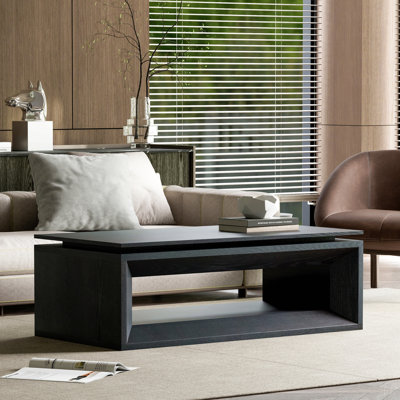 Table basse rectangulaire avec plateau relevable de 43,3 po avec rangement, table basse moderne en placage de bois et panneau de fibres à densité moyenne avec plateau flottant, plateau de table convertible pour salon, bureau à domicile