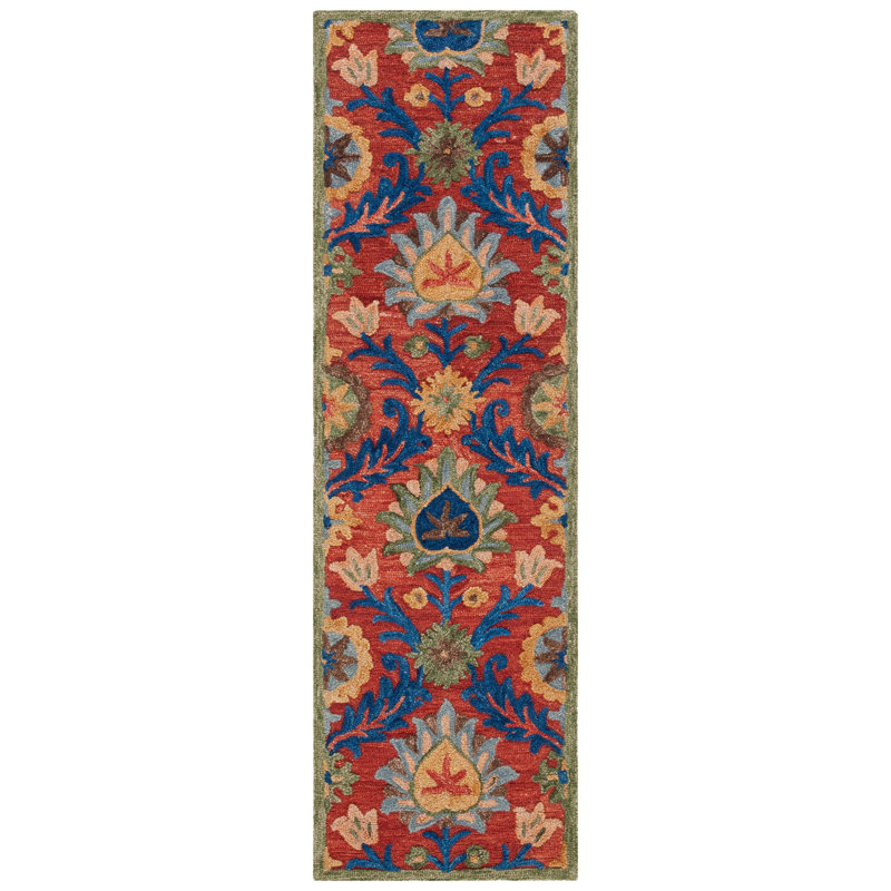 Gulledge Oriental Handmade Tufted Red/Blue/Yellow Area Rug, Runner 2'3" x 8'