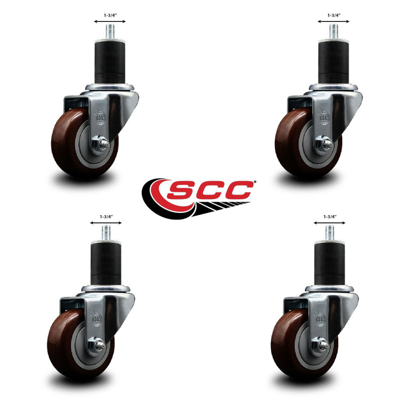 Ensemble de roulettes extensibles pivotantes en polyuréthane de 3 po Marron 3 po / 4 po SCC