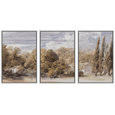 «Campagne automnale, finition texturée, nature sauvage, décor, panoramique, terre panoramique», 3 pièces