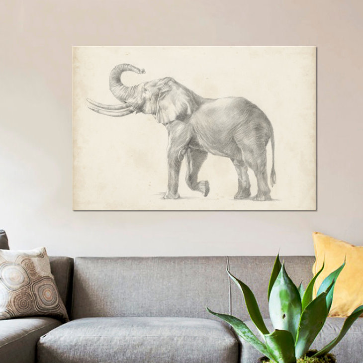 « éléphant sketch i », impression sur toile, H 12 po x l 18 po x P 1,5 po, Pas de tapis, Toile tendue