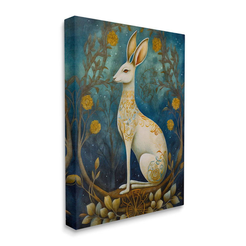 " Patterned Forest Rabbit " by LSR Design Studio Painting Print, 20" H x 16" W x 1.5" D
