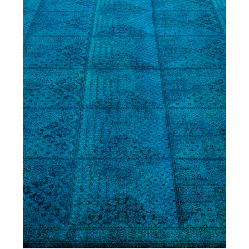 Overdyed Hand-Knotted Wool Modern-Contemporary Blue Area Rug 7' 10" x 10' 1"