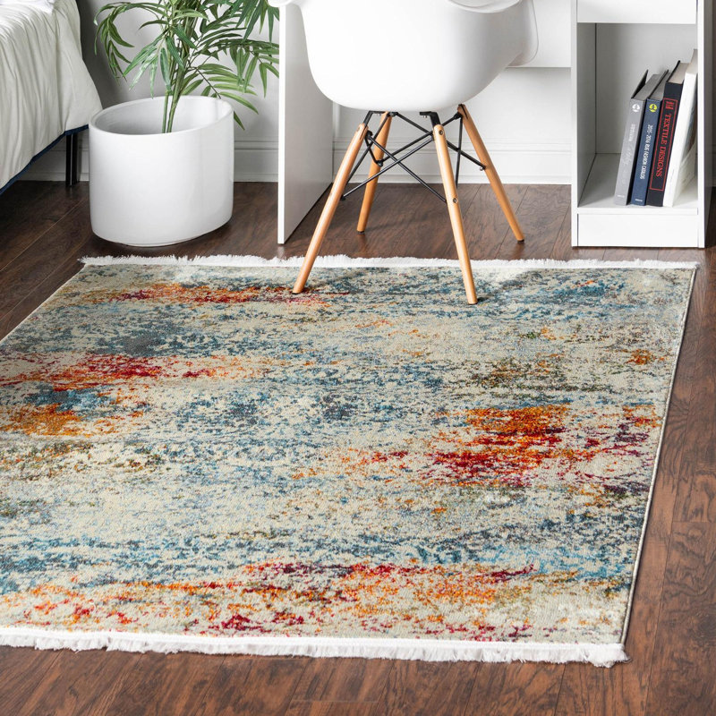 Folmar Oriental Blue/Red/Orange/Cream Area Rug, Square 7'1"