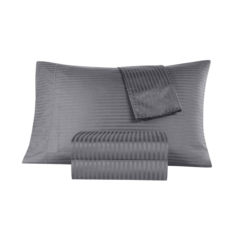 Bibb Home 1000 Thread Count Stripe Sheet Set - 100% Egyptian Cotton, Queen, Grey