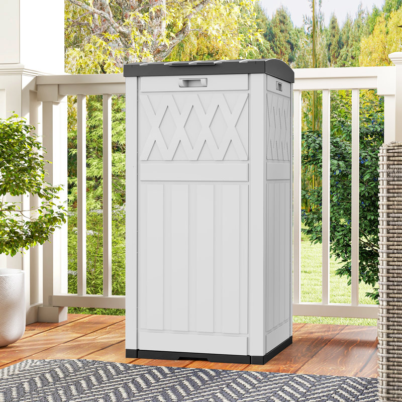 Balconera 16'' W 31 Gallons Water Resistant Resin Deck Box, White/Black