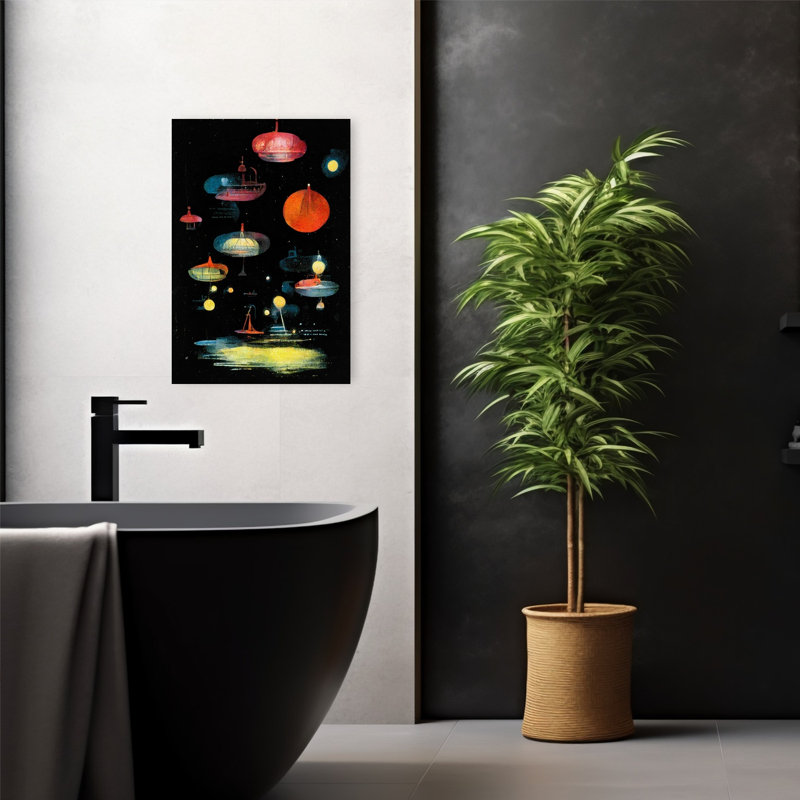 Lanternes, paysage contemporain abstrait, reproduction d'art murale, H 24 po x l 16 po