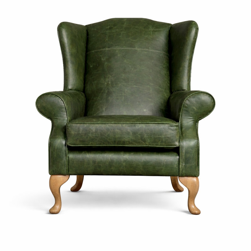 Upholstered Leather Armchair, Vintage Verde Green