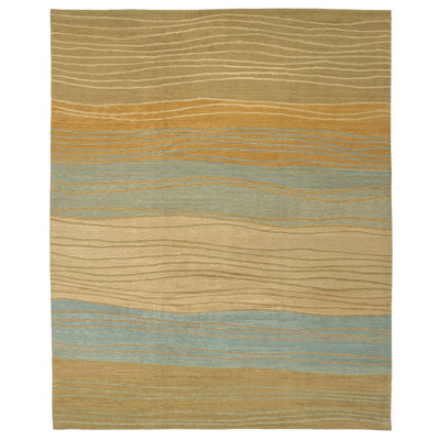 Tides Wool Striped Area Rug in Green/Beige/Blue