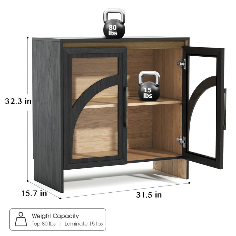 Modern Accent Cabinet,sideboard Buffet Cabinet With Storage,arched Cabinet With Glass Door, Black