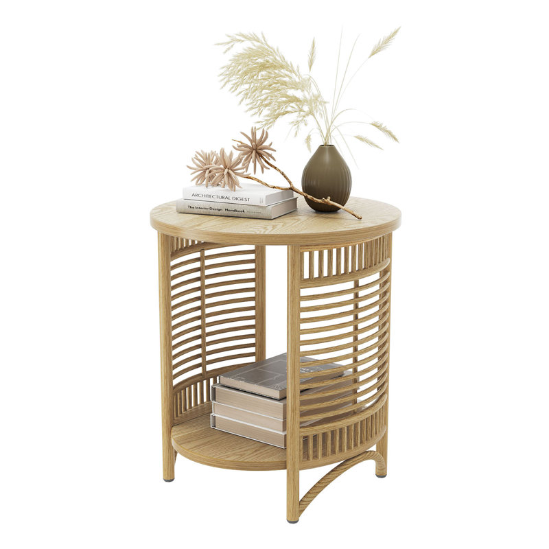 Round Side Table Small End Table With 2 Storage Space