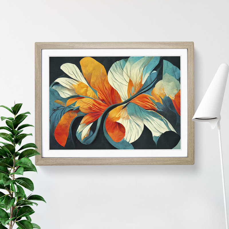 Abstract Floral Art Vol.1 1 Piece Single Picture Frame Painting, 25cm H x 34cm W x 2cm D, Oak