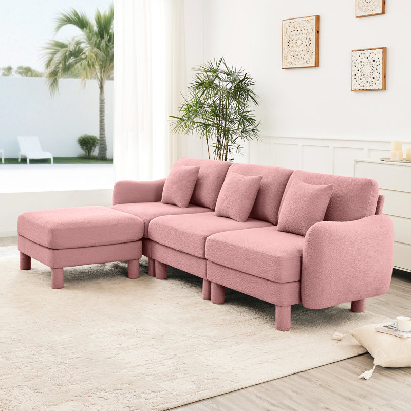 Canapé en forme de L à 3 places en tissu rose Boucle, H 30,54 po x l 30,52 po x P 30,48 po, Rose