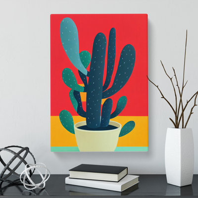 Cactus Cacti Block Colour - Wrapped Canvas