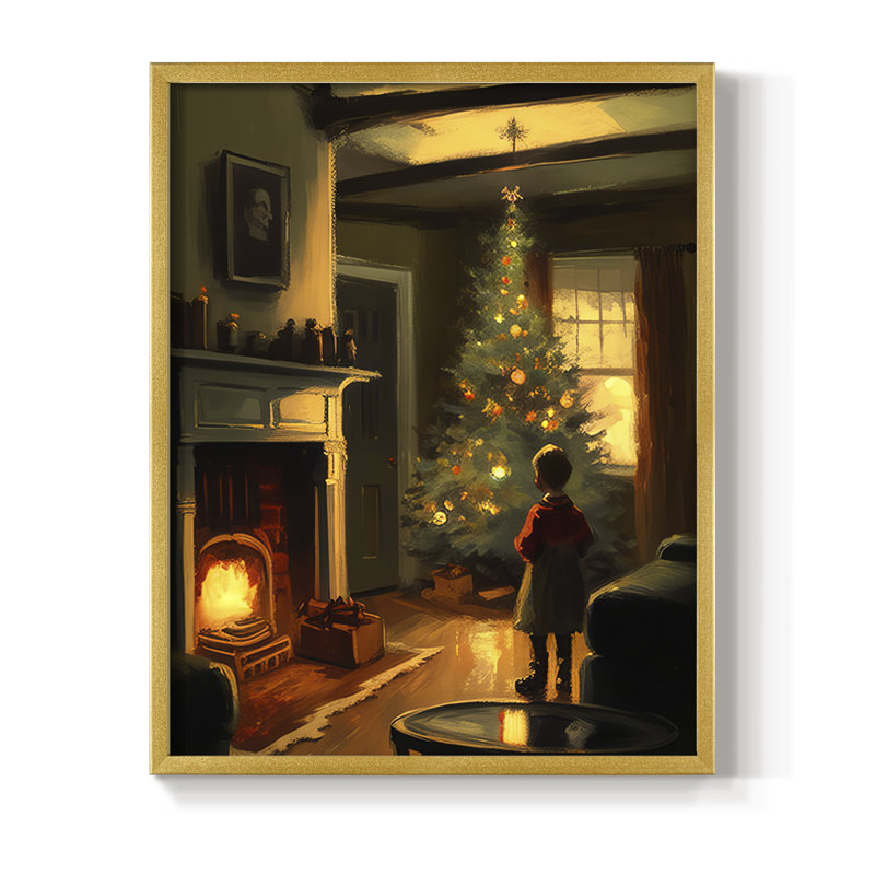 «Christmas Holiday» DCVI, reproduction d'art encadrée - bois massif, H 21 po x l 17 po, Doré