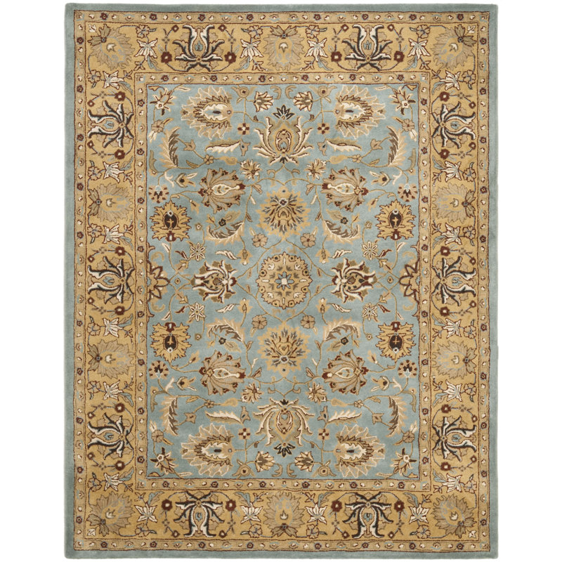 Tapis bleu / doré en laine touffeté à la main Cardwell, Rectangle de 5 pi x 8 pi