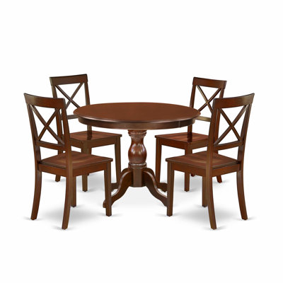 5 Piece Dining Set Includes a Round Dining Table with Pedestal and 4 Kitchen Chairs, 42x42 Inch, Mahogany